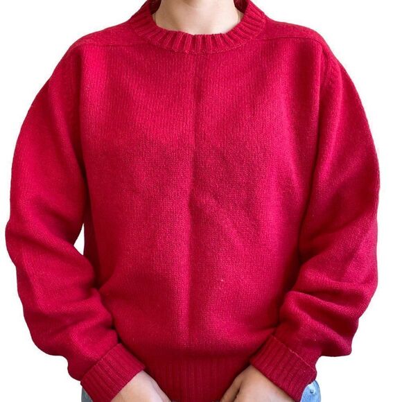 Vintage Womens 1970s LL Bean Cherry Red Wool Crewneck Sweater Made in Ireland - Picture 2 of 7